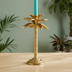 Magnifique Porte-Bougie Palmier Doré en Aluminium, Support de Bougie Tropical en Métal, Décoration de Table Coastale pour la Plage - Product Image 5