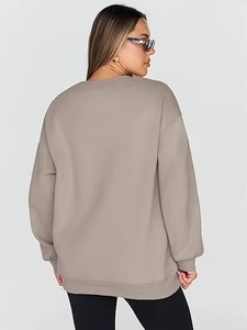 Sweat-shirt surdimensionné à col rond pour femme, manches longues, épaules tombantes, tricoté, couleur unie, pour l'automne, en mélange de coton respirant - Product Image 6