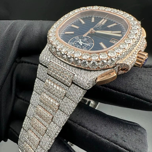 Reloj de Lujo para Hombre de Acero Inoxidable Estilo Hip Hop con Diamantes VVS Moissanite de Alta Tendencia, Engaste Completo Pavé, Movimiento de Cuarzo, 22mm, Iced - Product Image 1