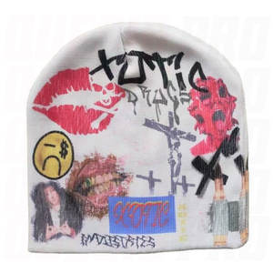 Bonnet de sport pour la course et le cyclisme, imprimé DTG, motif personnalisé, bonnet tricoté sublimé numériquement, bonnet extensible doux sans revers, pour l'extérieur - Product Image 1