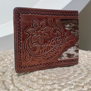 กระเป๋าสตางค์หนังคาวบอยแท้ของผู้ชายสไตล์ตะวันตกเครื่องมือถือลายดอกไม้ทำด้วยมือใหม่ล่าสุดแกะสลักด้วยมือกระเป๋าสตางค์สุดหรูสำหรับผู้ชาย - Product Image 3