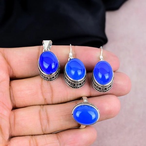 Natural Blue Chalcedony <b>Silver</b> Necklace <b>Set</b> 925 Sterling <b>Silver</b> Handmade Gemstone Pendant Necklace Earrings Jewelry <b>Set</b> - Product Image 2