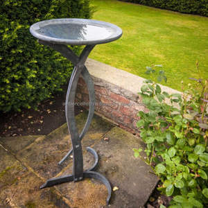 Bain d'oiseaux rustique en métal pour jardin, abreuvoir extérieur, bassin en fer robuste, style traditionnel décoratif - Product Image 2