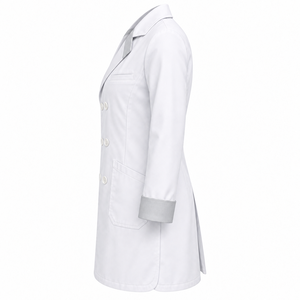 Blouse Médicale Blanche Brillante à Double Boutonnage, Uniforme de Laboratoire, Manches Grises, Personnalisable, Vente en Gros, Unisexe, Tenue de Travail pour le Secteur de la Santé, Vente Directe Usine - Product Image 2