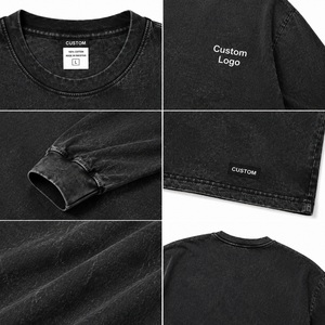 Sweat-shirt à col rond en coton lavé épais pour homme, personnalisé OEM, noir anthracite, coupe oversize, streetwear, manches longues - Product Image 4