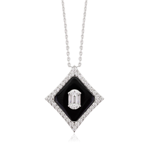Collar con Colgante de Ónix Negro y Diamantes Art Deco de 18K, Chapado en Rodio - Product Image 3