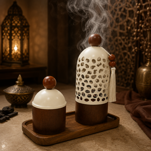 Trendy Printed Wood With Metal Bowl Arabic <b>Bakhoor</b> Burner <b>Oud</b> Holder Decorative Mabkhara Special For Ramadan Eid Gift Home Decor - Product Image 5