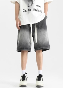 Pantalones Cortos Bermuda de Mezclilla Degradada para Hombre, Cintura Media, con Cordón, Estilo Casual, Color Sólido, Tela de Algodón Transpirable, Ropa Urbana - Product Image 4