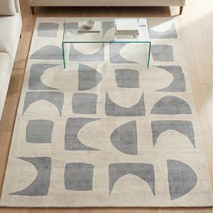 Tapis géométrique abstrait gris moderne, tissé à la main, motif arche et courbe contemporain, pour salon, chambre à coucher, décoration - Product Image 1
