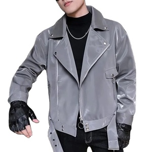 Veste en cuir pour homme Veste en cuir de moto avec poche zippée Veste d'automne à paillettes style coréen Vêtements unisexes pour homme - Product Image 1