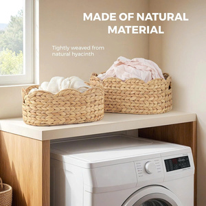 <b>Enchanting</b> Rustic Farmhouse-Style Eco-Friendly Handmade Water Hyacinth Oval Shape Multipurpose Scallop Basket Set - Product Image 3