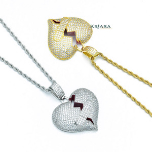 Colgante Corazón Roto con Diseño de Vendaje, Chapado en Oro de 14K y 18K, Plata 925, Moissanita, Estilo Hiphop, Amuleto Unisex para Fiesta - Product Image 3