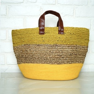 Bolso de mano de algodón para mujer, estilo bohemio, decoración cruzada, patrón a rayas, gran capacidad, bolso de compras para playa de verano, cuero - Product Image 1