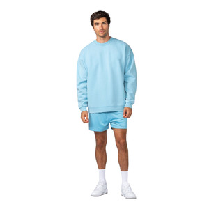 Ensemble short et sweat-shirt en molleton 100 % coton pour homme, respirant, décontracté, motif uni, imprimé par transfert thermique, tricoté 280g - Product Image 1