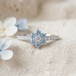 Women's White Gold Diamond <b>Ring</b> With Fancy <b>Blue</b> Round Brilliant Cut Center Stone Side Diamonds Engagement OSM/OSD <b>Rings</b> - Product Image 2