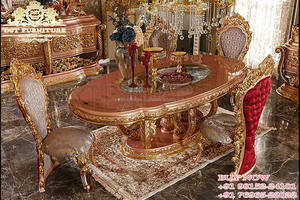 Conjunto de mesa de comedor redonda de estilo victoriano, juego de comedor clásico de madera y artesanías, de diseño clásico, redondo, de lujo, barato - Product Image 6