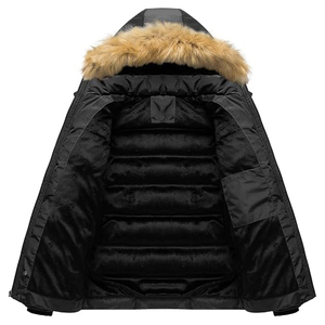 Mens Hooded Lightweight <b>Waterproof</b> Quilted Jacket Warm Cotton Filled Winter Outerwear Full Zip Front Secure Zippered Hand - Product Image 5