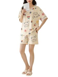Pyjama 1 pièce en jersey à manches courtes et taille élastique, motif 12 couleurs, pour femme, collection 2026 – Vente en gros de vêtements de détente personnalisés - Product Image 3