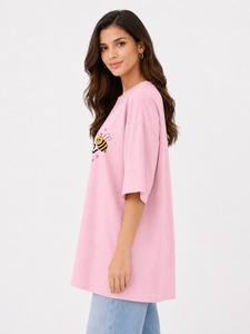 T-shirt ample à col rond pour femme, en jersey de coton respirant, à manches courtes, couleur unie, fermeture éclair, séchage rapide, style streetwear - Product Image 2