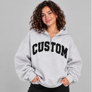 <b>Grey</b> Quarter <b>Zip</b> <b>Hoodie</b> <b>Women</b> Premium Oversized Fleece Sweatshirt <b>Women</b> Running Hoodies Top Selling Streetwear - Product Image 1