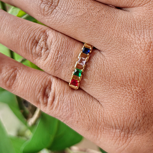Elegant multicolor cz eternity <b>ring</b> 18k gold plated adjustable open band rainbow gemstone <b>stacking</b> <b>ring</b> minimalist women jewelry - Product Image 4