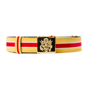 Ceinture tricotée rayée jaune, rouge et blanche de haute qualité avec boucle en alliage, style formel - Product Image 1