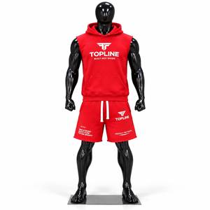 Conjunto de Sudadera sin Mangas con Capucha y Pantalones Cortos para Hombre, Personalizado, de Algodón Rojo, Informal, Transpirable, de Verano - Product Image 1
