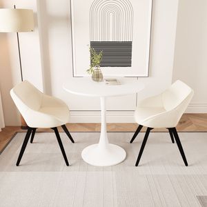 31.5 \ "bianco MDF tulipano tavolo da pranzo 2 sedie Decorative in pelle artificiale metallo nero gambe 2-4 persone tavolo da pranzo da cucina Set - Product Image 1