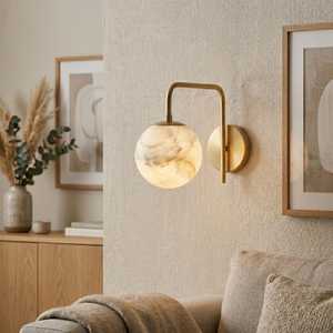 Modern Brass Wall Sconce With Marble Globe Round Design Indoor Lighting Living Room Decor Minimalist Home Decor - Product Image 6