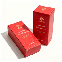 Boîte de luxe haut de gamme rouge à double porte avec motif floral en relief 3D et logo doré pour l'emballage personnalisé d'huiles et de crèmes pour les yeux