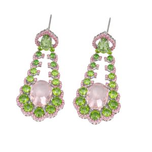 ต่างหูคริสตัลสีชมพูสีเขียวประดับระย้า แฟชั่นเครื่องประดับผู้หญิง ต่างหูห้อยทรงหรูหรา ประกายระยิบระยับ ลายดอกไม้ ของขวัญสำหรับงานปาร์ตี้ - Product Image 5
