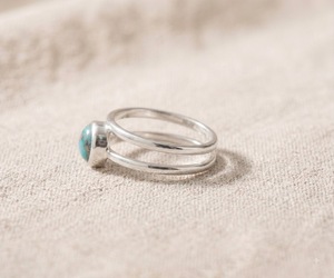 925 Silver Turquoise Gemstone <b>Ring</b> Bezel <b>Set</b> <b>Gold</b> Plated Vintage Boho Double Band Jewelry for Women - Product Image 3