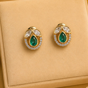 Pendientes de Cristal con Baño de Oro y Diamantes de Imitación para Mujer, Elegantes, Tradicionales, Étnicos, Indios, para Bodas - Product Image 2
