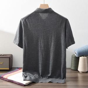 Polo pour homme uni à manches courtes, style formel, col rabattu, couleur contrastante, grande taille, infroissable, en tissu tissé brodé - Product Image 2