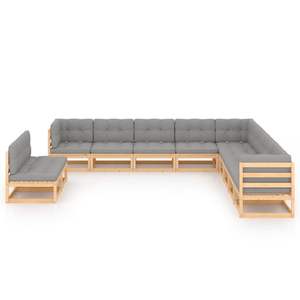 Ensemble de salon de jardin en bois naturel avec coussins gris - Product Image 2