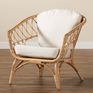 Handmade Natural Rattan Dining <b>Chair</b> Wicker Armchair With Open Back And Curved Frame <b>For</b> Living Room <b>Bedroom</b> Home Furniture - Product Image 1