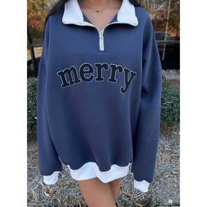 Sudadera de cuello medio con cremallera para mujer, con logo personalizado, mezcla de poliéster/algodón, mangas largas, ligera, tipo jersey, forro polar de invierno - Product Image 3