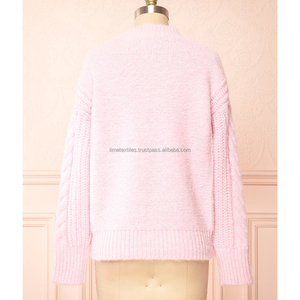 2026 New Arrival Women's Retro Cable Knit <b>Cardigan</b> Solid Color O-Neck Long Sleeve <b>Wool</b>/Acrylic Breathable for Casual Winter Wear - Product Image 6