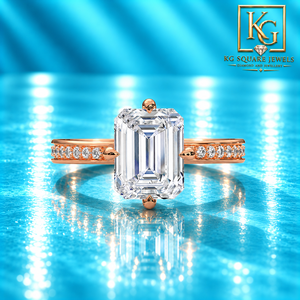Bague de fiançailles romantique en diamant de laboratoire taille émeraude pour femme en or rose 14 carats, clarté VVS, certifiée IGI, bijoux fins - Product Image 1