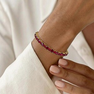 Lab Grown Ruby Charm <b>Bracelet</b> 925 Sterling Silver Gold Plated Elegant Handmade Luxury July Birthstone Jewelry Gift for Women - Product Image 4
