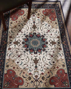 Tapis moderne à motif floral en polyester à poils ras, facile à nettoyer, antidérapant, lavable en machine, pour salon et chambre à coucher - Product Image 1