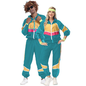 Color Blocking Track Suit Set Men Women <b>80</b> Style Sporty Jogging <b>Outfit</b> Teal Yellow Pink Knitted Polyester Breathable Spring Wear - Product Image 1