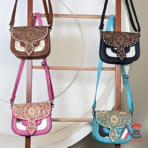 Sacs à bandoulière en cuir de vachette véritable, faits à la main, de qualité supérieure, design floral élégant, sacs à bandoulière pour femmes - Product Image 1