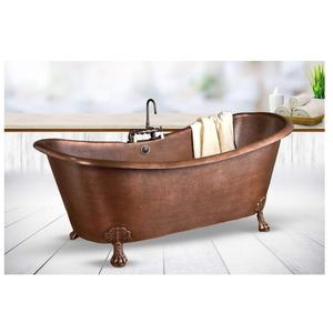 Baignoire ovale artisanale élégante en cuivre martelé sur pieds, style antique, autoportante, de luxe, pour hôtels et villas. - Product Image 4