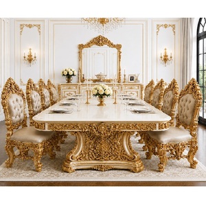 Maharaja Palace 10-Seater Luxurious Golden Wooden Dining <b>Table</b> Antique Design Solid <b>Wood</b> Dining Chair Furniture <b>Top</b> Selling - Product Image 1