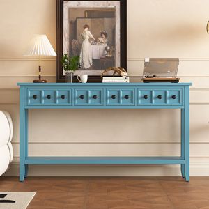 Rustic 60\" Long Entryway <b>Console</b> <b>Table</b> with Two Different Size Drawers and Bottom Shelf for <b>Storage</b> - Product Image 2