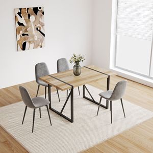 Tavolo da pranzo rettangolare in legno MDF rustico industriale da 55 pollici per 4-6 persone, piano in legno ingegnerizzato spesso 1,5 pollici, colore nero - Product Image 3