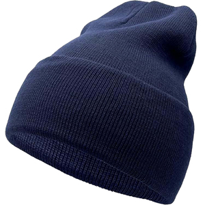 Unisex Navy Blue Beanie Hat Solid Color Knitted <b>Winter</b> <b>Cap</b> Casual Style for Adults 56-58CM Head Circumference - Product Image 1