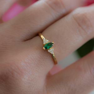 <b>Emerald</b> Marquise <b>Ring</b> 925 Sterling <b>Silver</b> 14K Gold Plated Dainty May Birthstone <b>Ring</b> Gift For Her Women Jewelry - Product Image 6