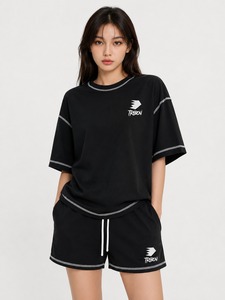 Premium <b>Women</b> Summer 2-Piece <b>Shorts</b> <b>Set</b> with <b>Short</b> Sleeve 100% Cotton Breathable Comfort & Modern Style <b>for</b> Daily/Casual Use - Product Image 1
